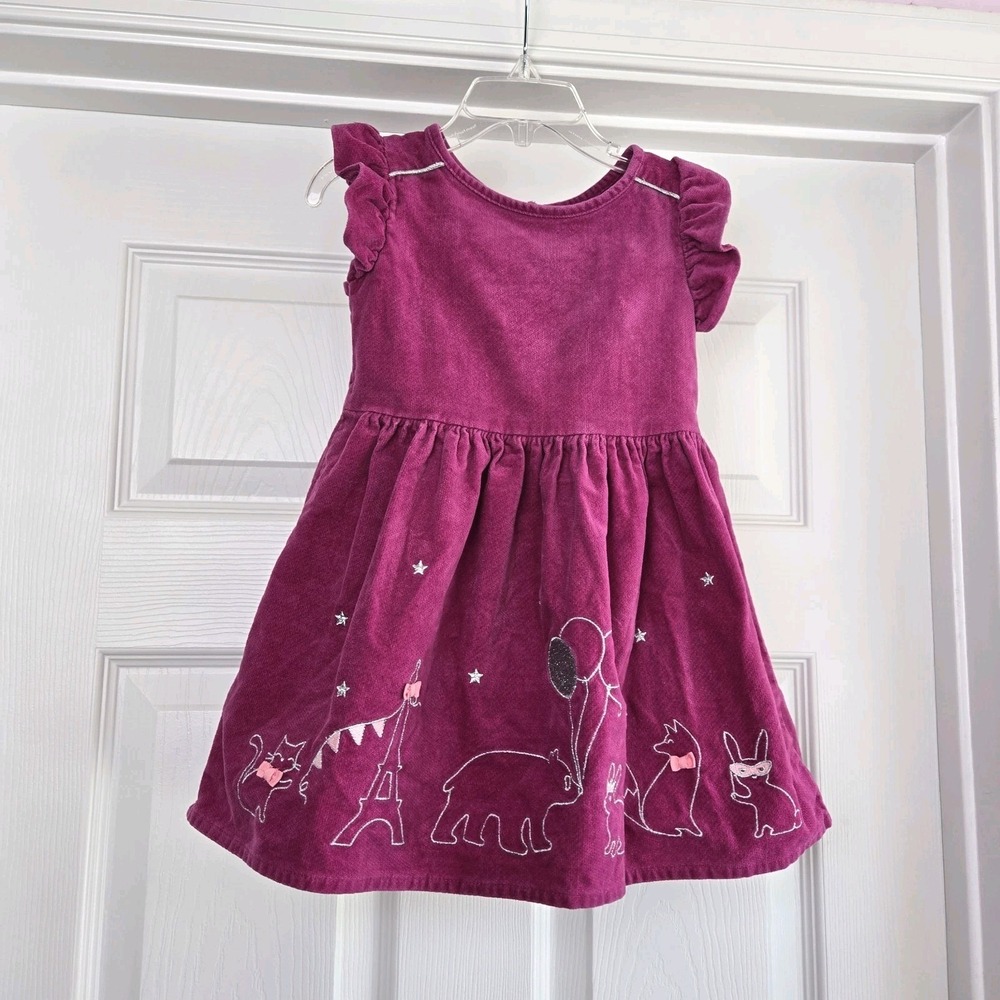Gymboree Girls Fuchsia Pink Animal Party Dress Starry Night Paris Size 2T Cotton